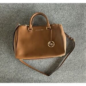 Michael Kors Sutton Leather Medium Satchel Handbag-Luggage/Brown‎  SH9
